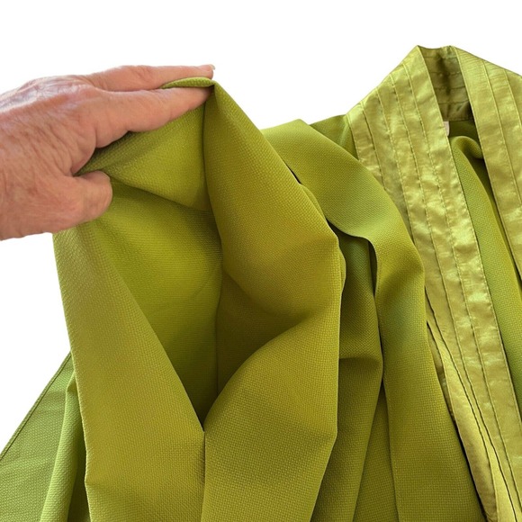Vintage Tally Taylor Womens Jacket 18W Green Open Front Kaftan Sleeve Satin Trim - Picture 4 of 7